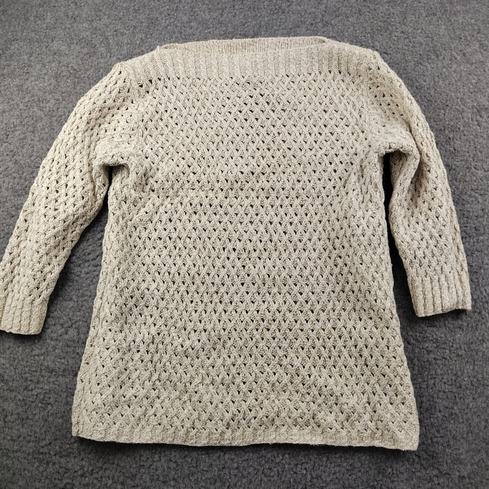 Lauren Ralph Lauren Linen Sweater Sz Medium Hand Knit Beige Pointelle Boat Neck